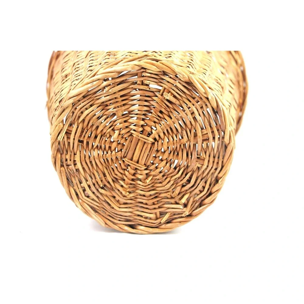 Vtg Wicker Rattan Waste Basket Trash Can Woven Plant Holder 14